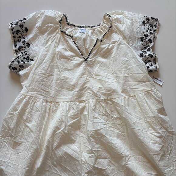 NWT Old Navy embroidered Mini Swing Dress Open Neck Cotton Flutter Empire Waist - Picture 3 of 15